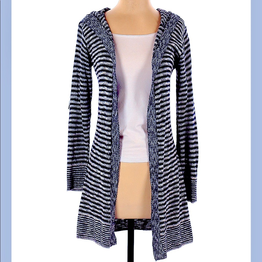 Say What Navy and White Striped Open Front Cardigan - Size S